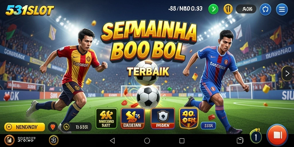Screenshot gameplay 531SLOT yang menampilkan aksi seru bermain slot sepak bola.