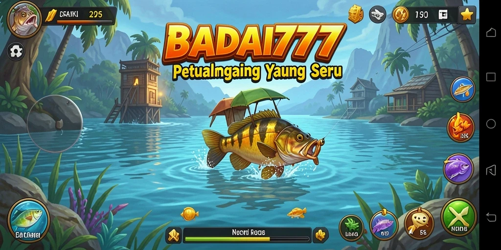 Screenshot gameplay BADAI777 yang menunjukkan momen memancing penuh aksi.