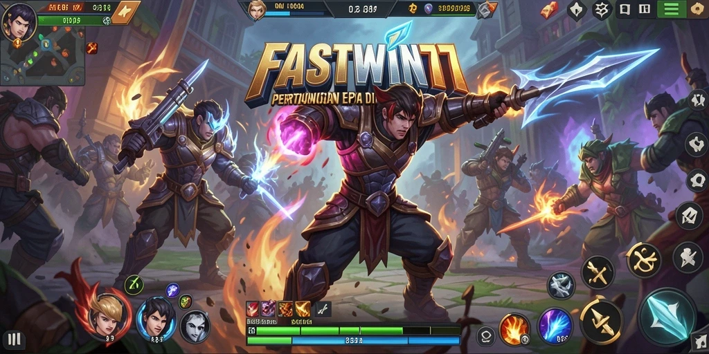 Screenshot utama FASTWIN77 menampilkan aksi seru dalam gameplay MOBA.
