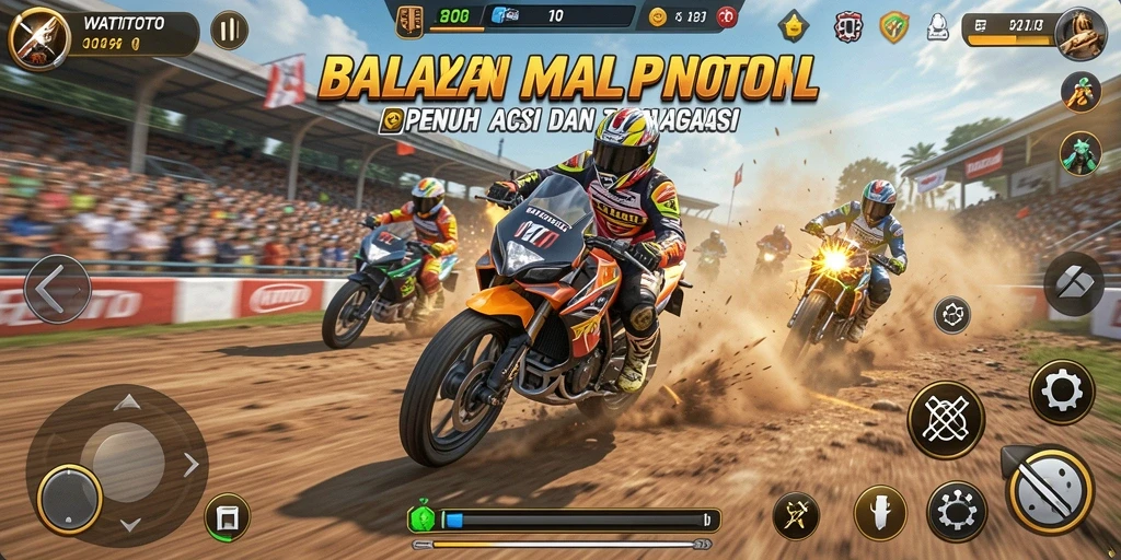 Gameplay penuh aksi dalam WATITOTO dengan motor balap yang seru.